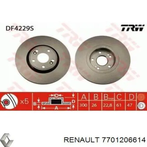 Передний тормозной диск Renault (RVI) 7701206614