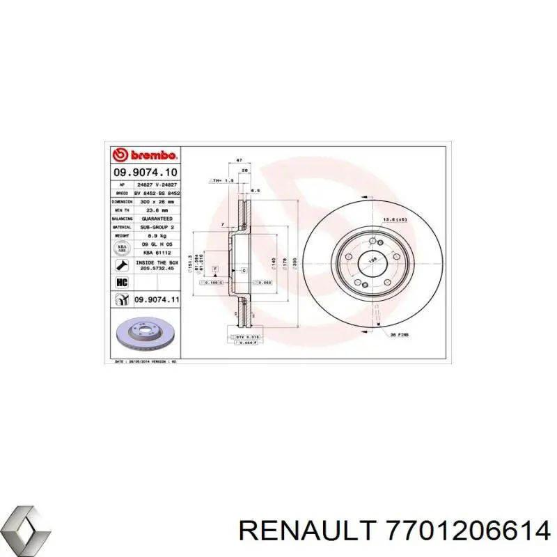 Тормоз дисковый передний Renault (RVI) 7701206614 цена, от 50.37 USD