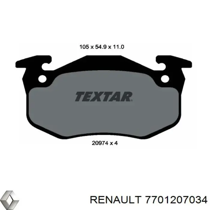 7701207034 Renault (RVI) колодки тормозные задние дисковые