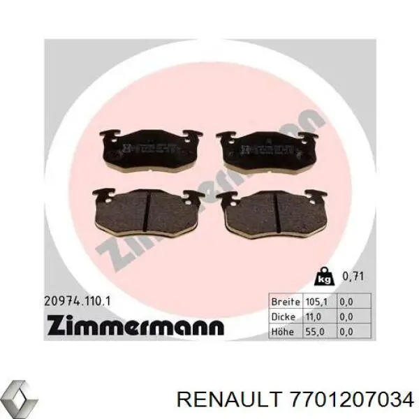 Pastillas de freno traseras 7701207034 Renault (RVI)