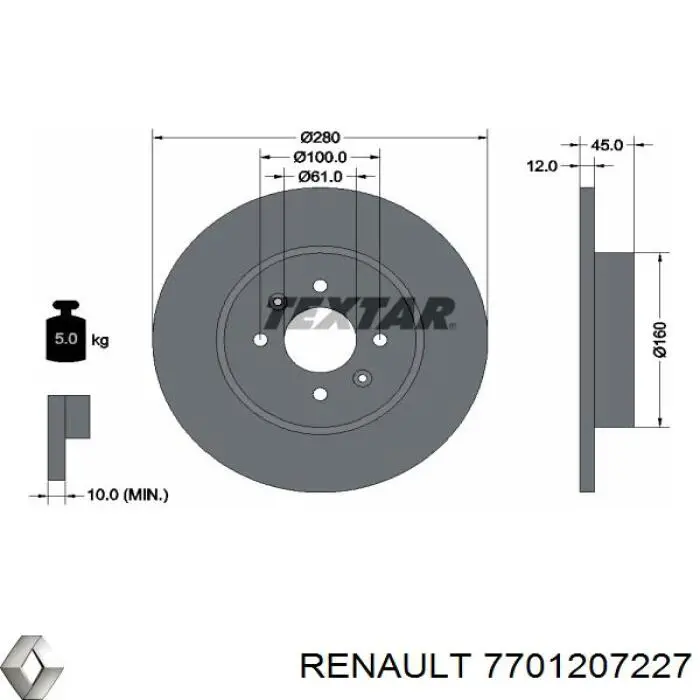 Задний тормозной диск Renault (RVI) 7701207227 цена, от 33.91 USD