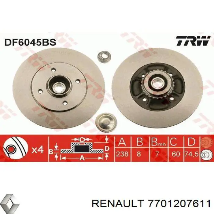 Тормозные диски 7701207611 Renault (RVI)
