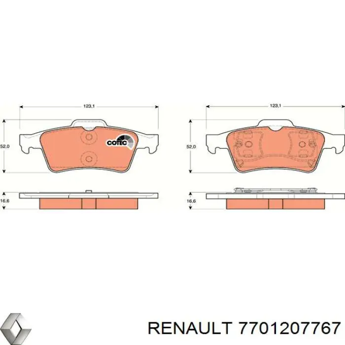 Задние тормозные колодки 7701207767 Renault (RVI)