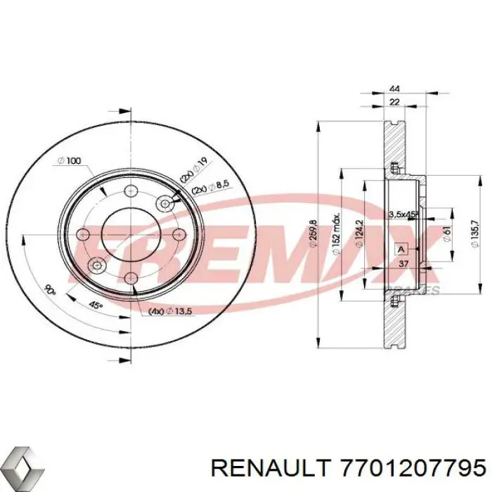 Передние тормозные диски 7701207795 Renault (RVI)