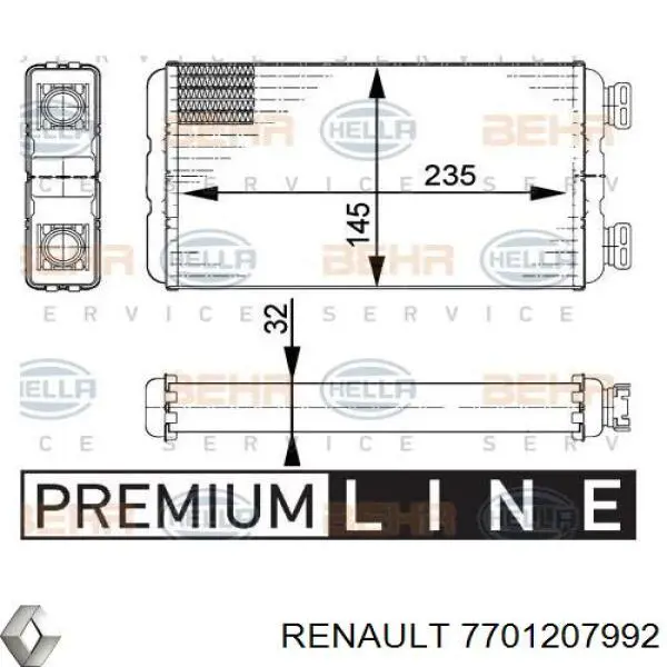 Радиатор печки (отопителя) Renault (RVI) 7701207992 цена, от 50.96 USD