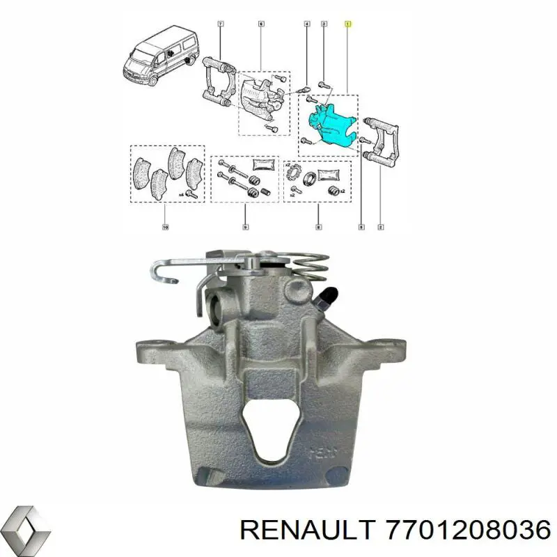 Суппорт тормозной левый задний Renault (RVI) 7701208036
