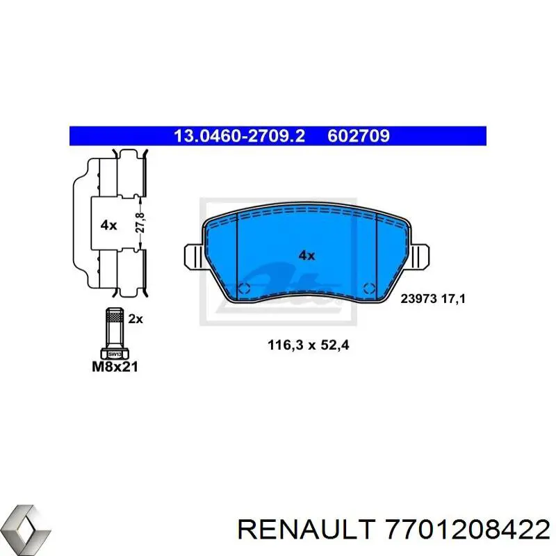 Колодки Renault (RVI) 7701208422 цена, от 23.49 USD