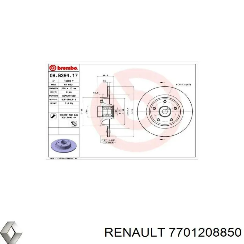 Купить 7701208850 Renault (RVI) Диск тормозной задний