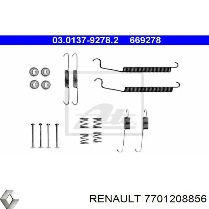 7701208856 Renault (RVI) монтажный комплект задних барабанных колодок