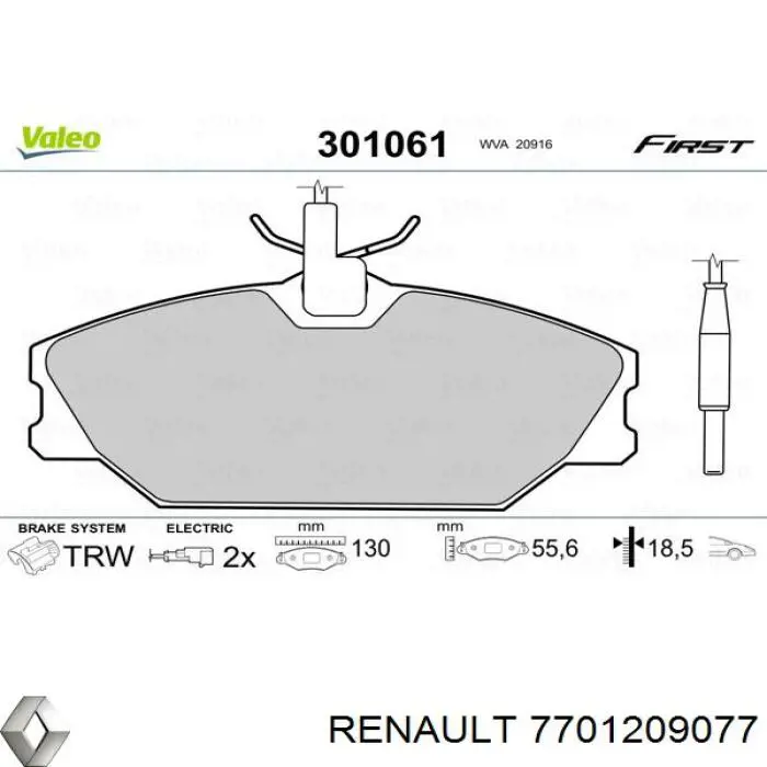 Колодки Renault (RVI) 7701209077 цена, от 26.16 USD