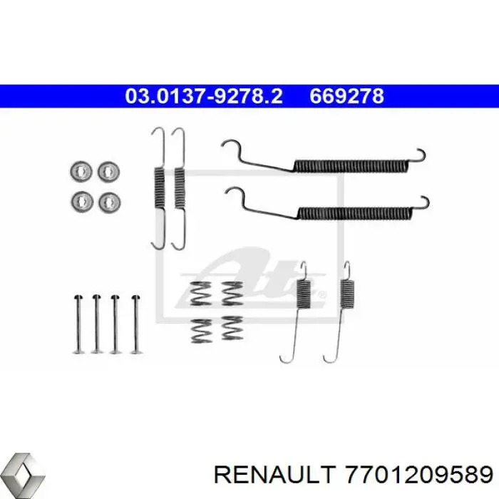 Монтажный комплект задних барабанных колодок 7701209589 Renault (RVI)