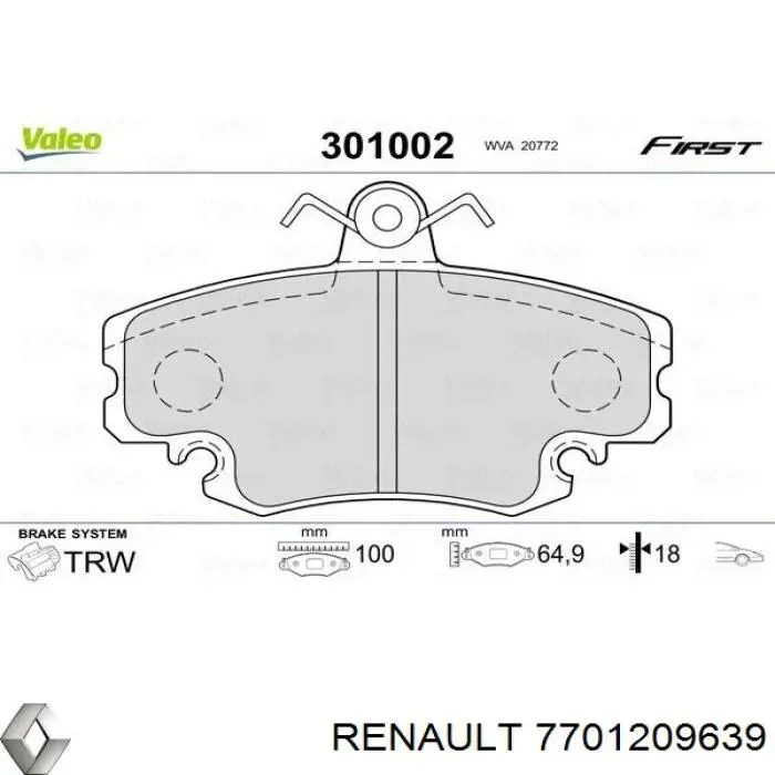 7701209639 Renault (RVI) Колодки передние