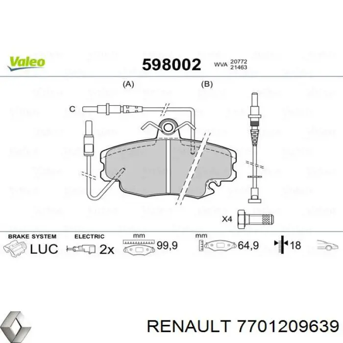 Колодки Renault (RVI) 7701209639 цена, от 33.47 USD