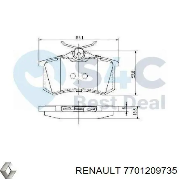Задние тормозные колодки 7701209735 Renault (RVI)