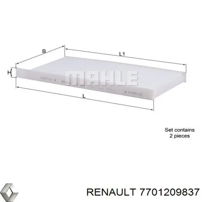 Filtro de habitáculo 7701209837 Renault (RVI)