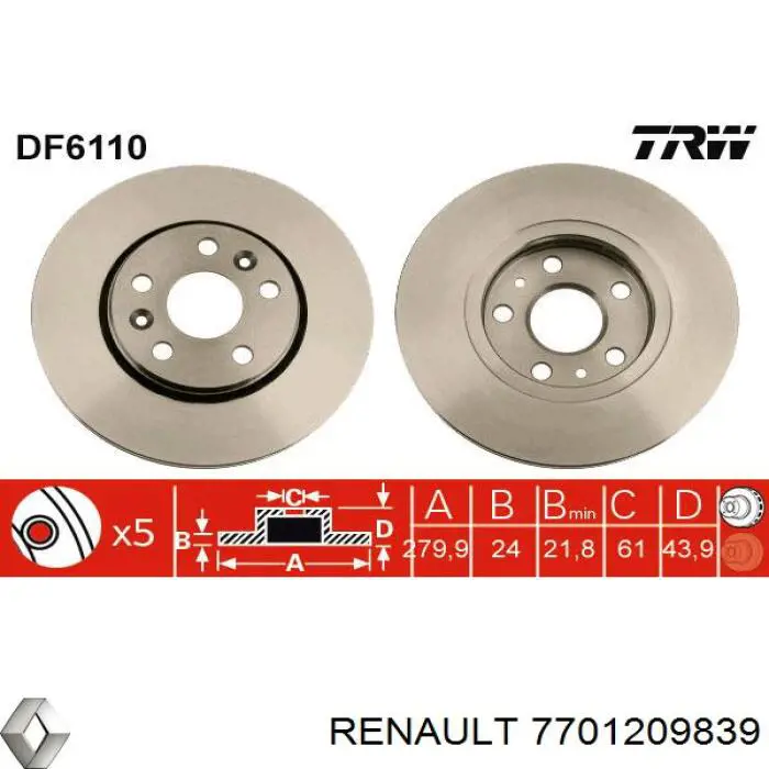 7701209839 Renault (RVI) disco do freio dianteiro