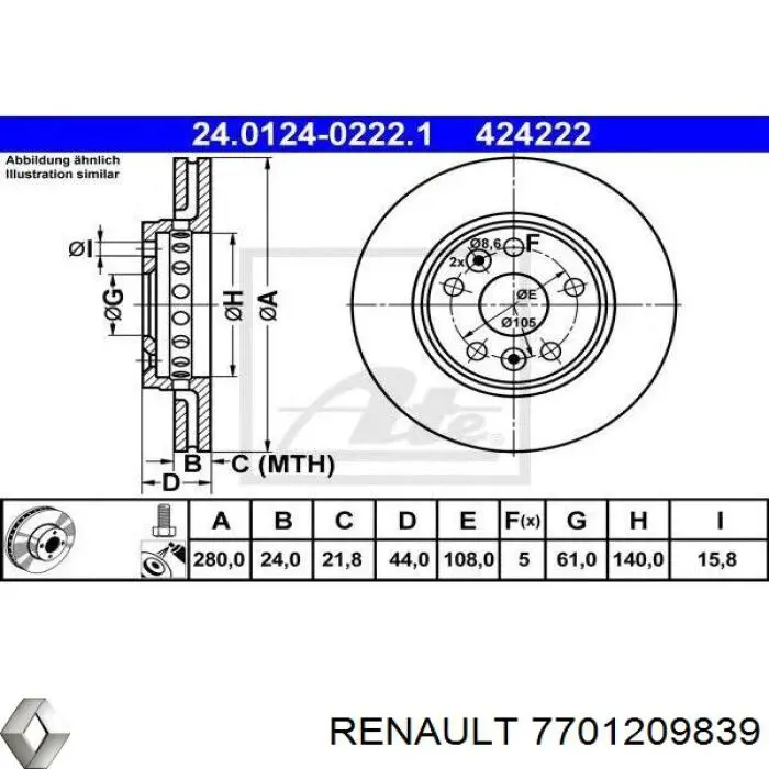 Тормоз дисковый передний Renault (RVI) 7701209839 цена, от 39.46 USD