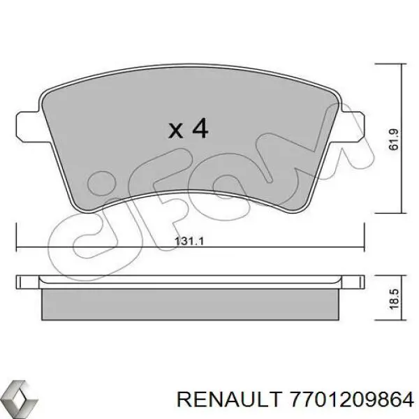 Колодки Renault (RVI) 7701209864 цена, от 18.40 USD