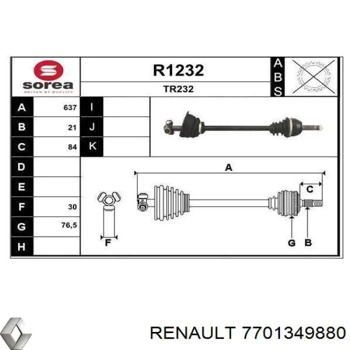 Árbol de transmisión delantero izquierdo 7701349880 Renault (RVI)