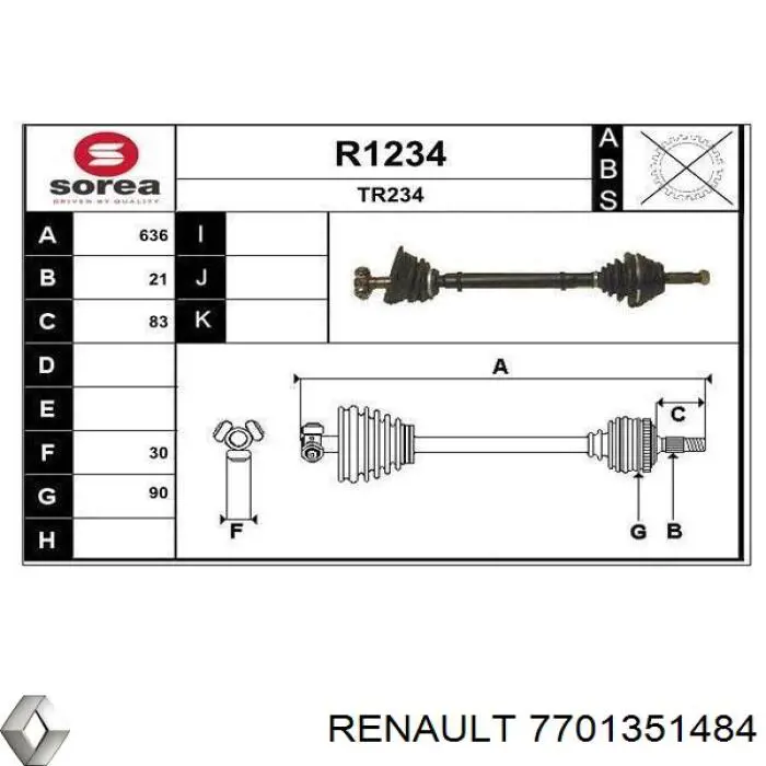 7701349880 Renault (RVI) Полуось передняя левая