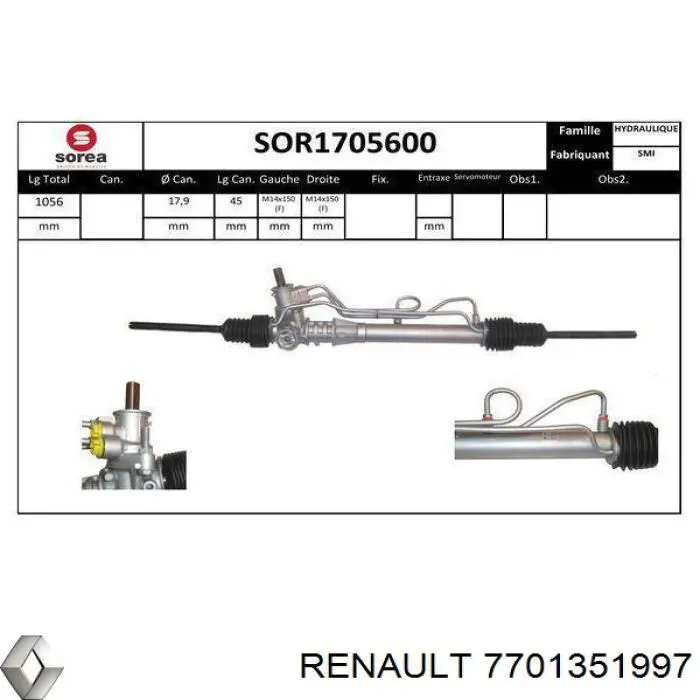 7701351997 Renault (RVI) рулевая рейка