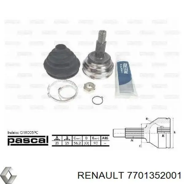 Полуось (привод) передняя правая 7701352001 Renault (RVI)