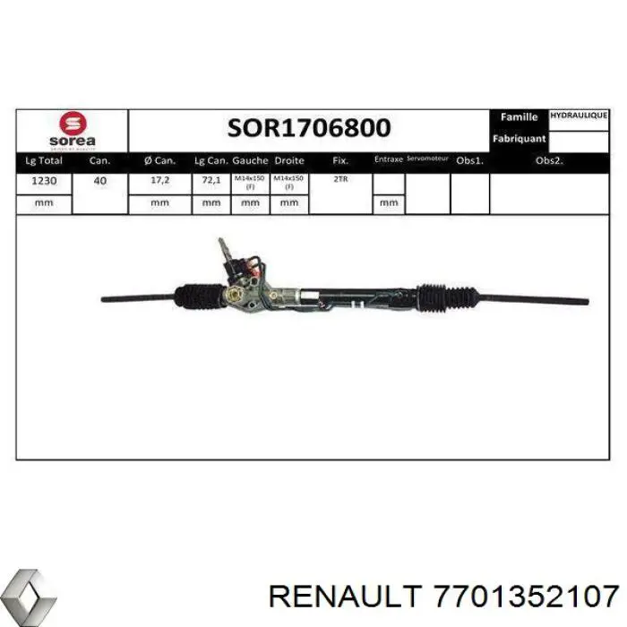 Рулевая рейка 7701352107 Renault (RVI)