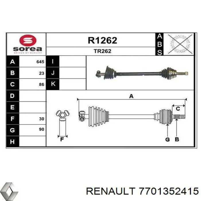 7701352415 Renault (RVI) Полуось передняя левая