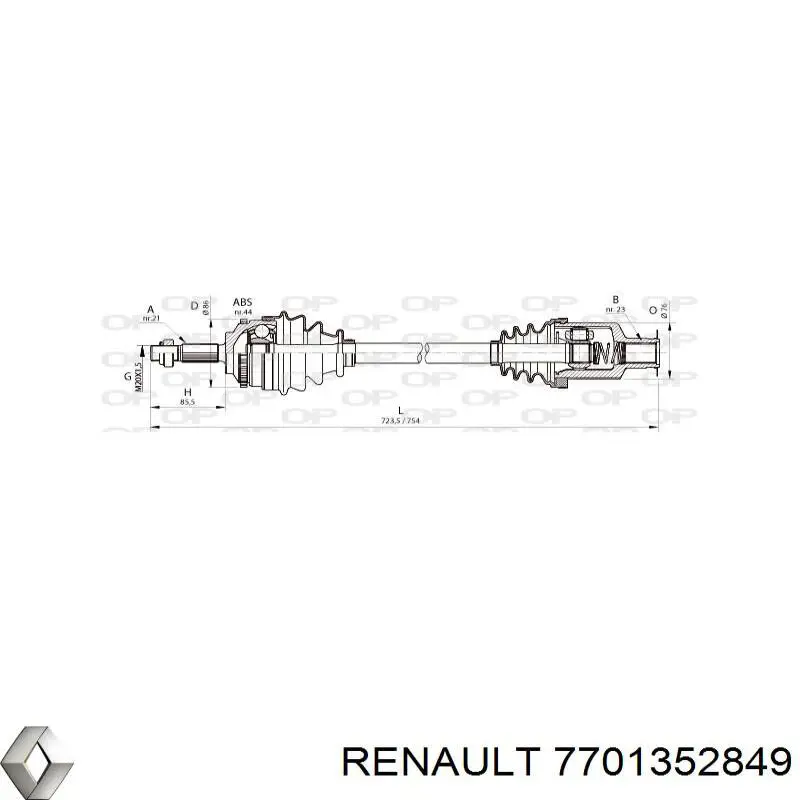 Купить 7701352849 Renault (RVI) Вал приводной правый
