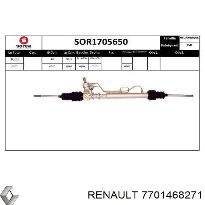 Реечный рулевой механизм Renault (RVI) 7701468271 цена, от 196.33 USD