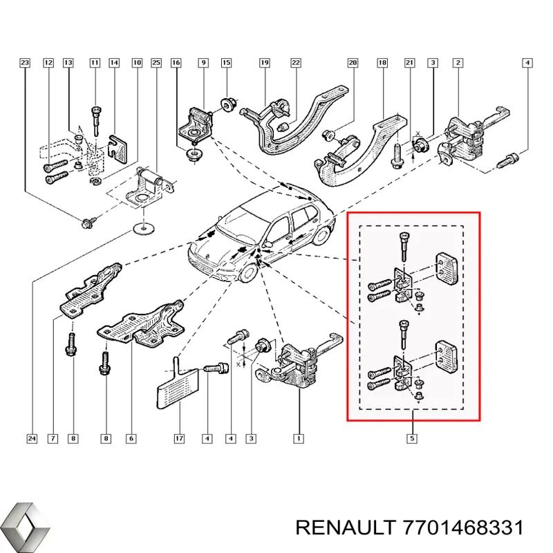 Купить 7701468331 Renault (RVI) Навески (передней) двери