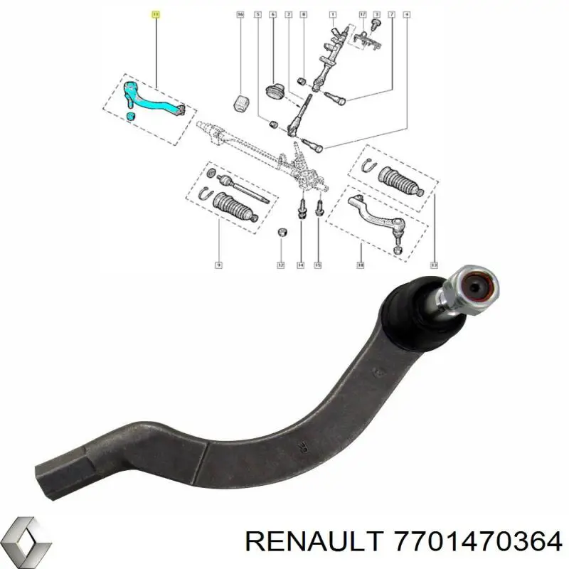 Купить 7701470364 Renault (RVI) Наконечник рулевой тяги, внешний