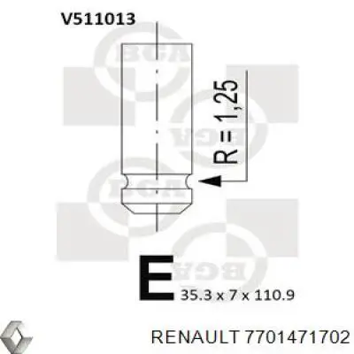 Клапан впускной Renault (RVI) 7701471702