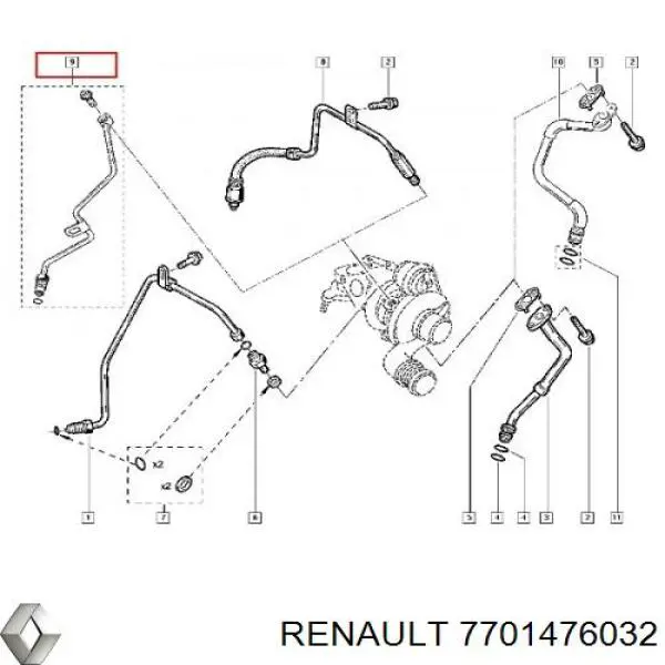 Купить 7701476032 Renault (RVI) Трубка (шланг) подачи масла к турбине