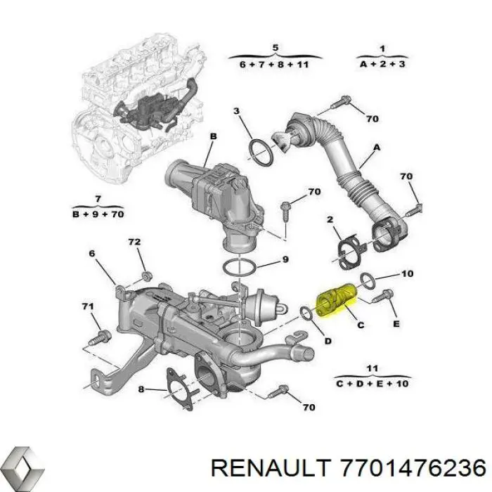 Верхний комплект прокладок двигателя Renault (RVI) 7701476236 цена, от 59.64 USD