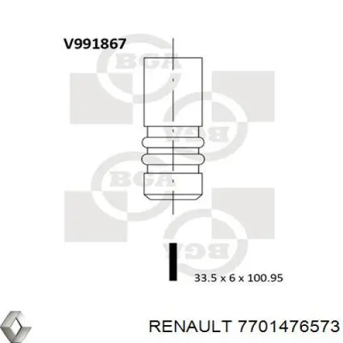 Válvula de admisión 7701476573 Renault (RVI)