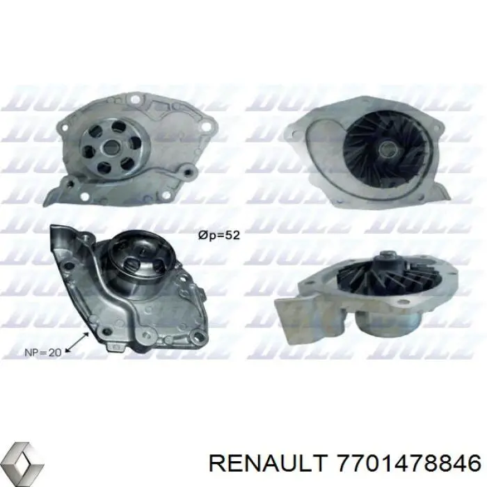 Bomba de agua 7701478846 Renault (RVI)