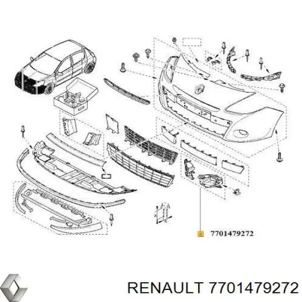7701479272 Renault (RVI) заглушка (решетка противотуманных фар бампера переднего)