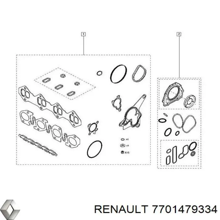 Верхний комплект прокладок двигателя Renault (RVI) 7701479334 цена, от 159.56 USD