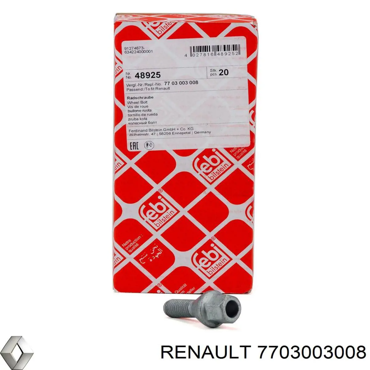 Болт колесный  Renault (RVI) 7703003008 цена, от 3.17 USD