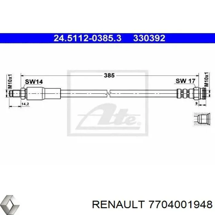 7704001948 Renault (RVI) шланг тормозной передний