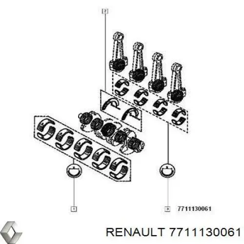 Вкладыши коленвала шатунные, комплект, стандарт (STD) Renault (RVI) 7711130061