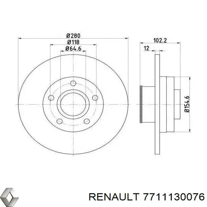 7711130076 Renault (RVI) disco do freio traseiro