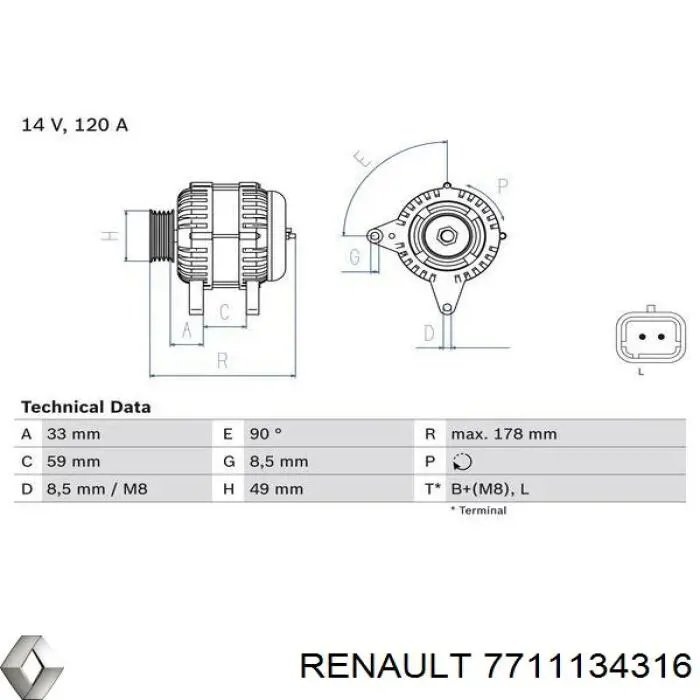 Автомобильный генератор Renault (RVI) 7711134316 цена, от 60.18 USD