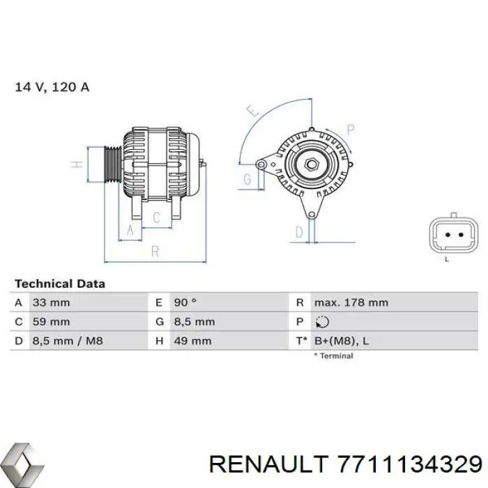 Купить 7711134329 Renault (RVI) Генератор