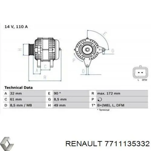 Купить 7711135332 Renault (RVI) Генератор