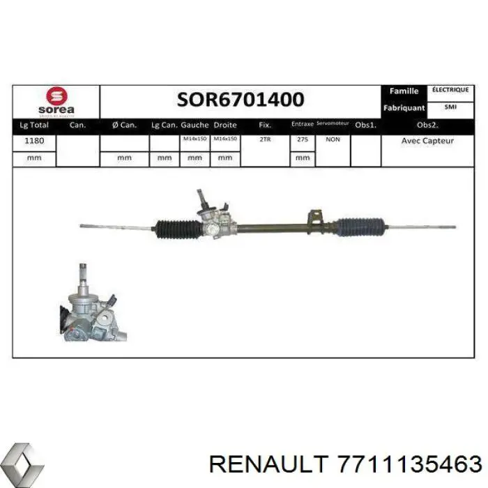 Реечный рулевой механизм Renault (RVI) 7711135463 цена, от 129.82 USD