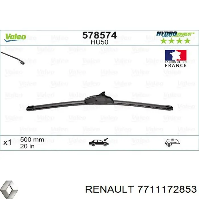 Щітка-двірник лобового скла, пасажирська 7711172853 Renault (RVI)