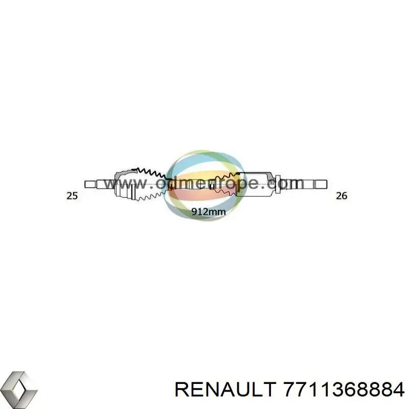 Полуось (привод) передняя правая 7711368884 Renault (RVI)