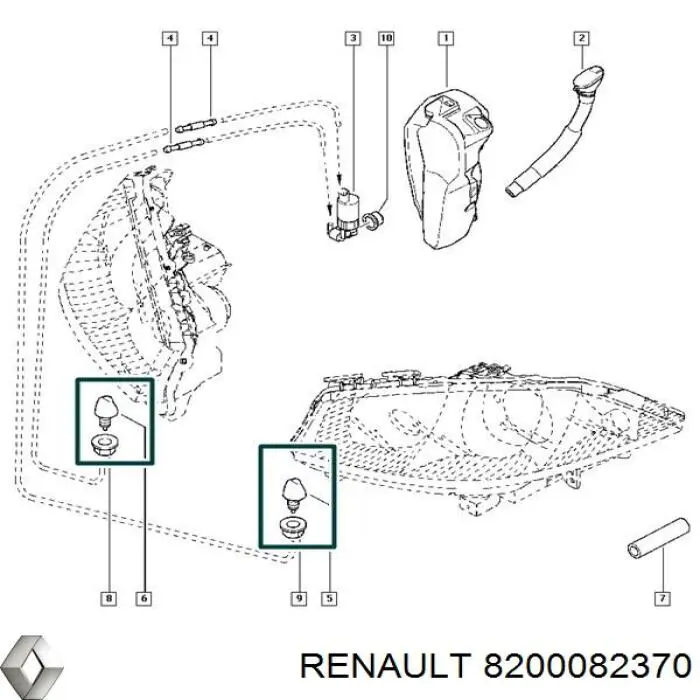 Injetor de fluido para lavador da luz dianteira para Renault Megane (BM0, CM0)